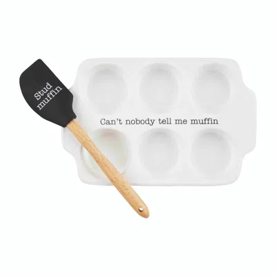 Mudpie Circa Muffin Tray & Spatula Set In White/brown In Gray