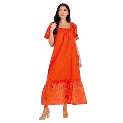 Mudpie Conny Eyelet Maxi Dress In Poppy Red In Orange