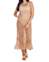Mudpie Eldridge Crochet Midi Dress In Tan In Beige
