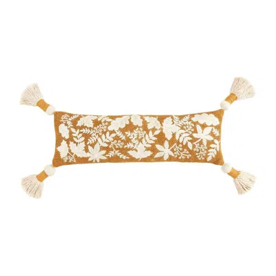 Mudpie Embroidered Long Pillow In Mustard