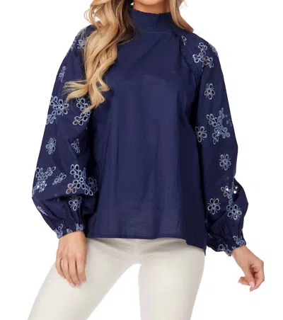 Mudpie Emilia Eyelet Top In Navy In Blue