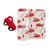 Mudpie Fire Truck Swaddle Blanket & Rattle In Beige/red