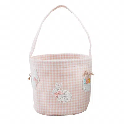 Mudpie Gingham Beaded Easter Basket In Pink