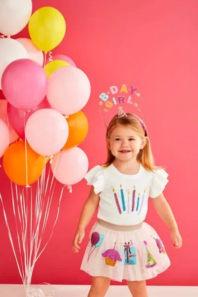 Mudpie Kids' Girl's Candles Birthday Tee In Beige