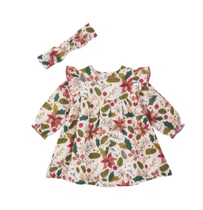 Mudpie Kids' Girl's Poinsettia Dress & Headband Set In Christmas In Multi