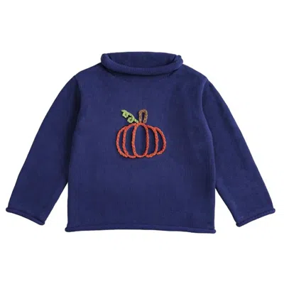 Mudpie Kids' Girl's Pumpkin Rollneck Sweater In Navy In Blue