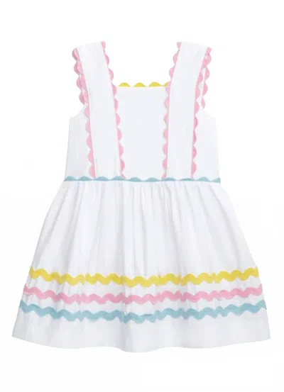 Mudpie Kids' Girl's Ric Rac Poplin Dress In White Multi