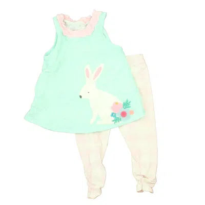 Mudpie Kids'  Girls Aqua White Bunny Apparel Sets In Green