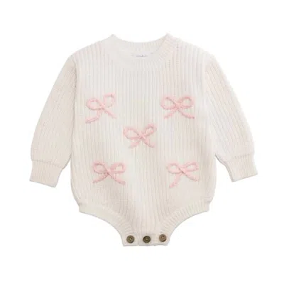 Mudpie Kids' Girls Bow Chainstitch Sweater Bubble In White