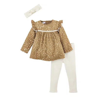 Mudpie Kids' Girls' Fawn Tunic, Legging & Headband Set In Brown / White In Multi