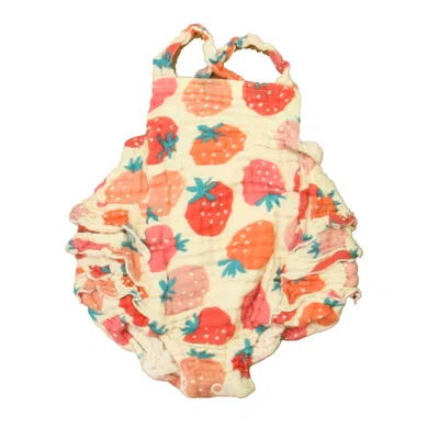 Pre-owned Mudpie Kids'  Girls Pink Strawberries Romper In Red