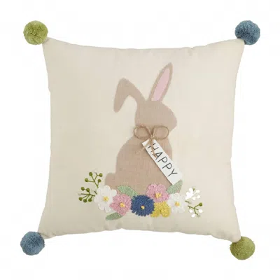Mudpie Happy Bunny Embroidered Pillow In Cream In Brown