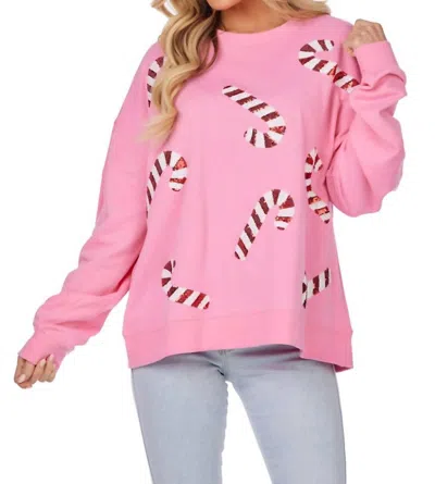 Mudpie Holiday Candy Cane Sweatshirt In Pink