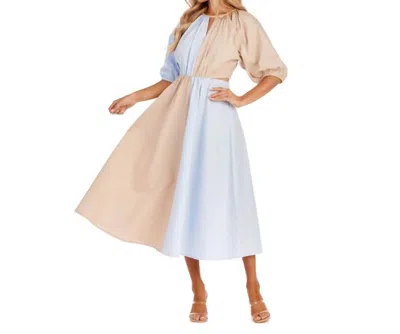 Mudpie Hutton Colorblock Midi Dress In Tan/blue In Multi