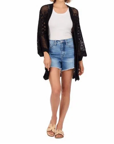 Mudpie Jeanie Crochet Cardigan In Black In Pink