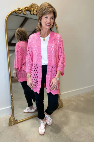 Mudpie Jeanie Crochet Cardigan In Pink