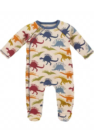 Mudpie Kid's Dino Sleeper Footie In Blue Multi