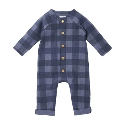 Mudpie Kids Check Button One Piece Bodysuit In Blue