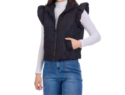 Mudpie Lile Ruffle Quilted Vest In Black