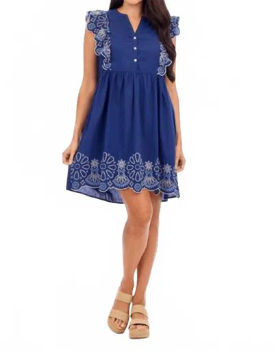 Mudpie Oaks Embroidered Mini Dress In Blue In Black