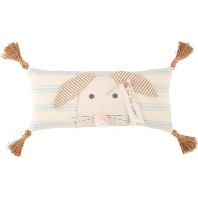 Mudpie Oh So Happy Bunny Striped Pillow In Beige In Multi