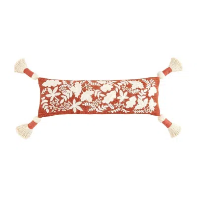 Mudpie Orange Leaf Embroidered Long Pillow In Rust