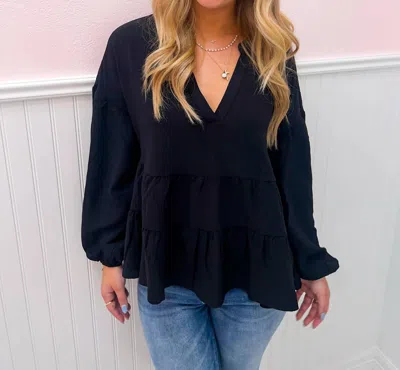 Mudpie Orleans Flounce Top In Black In Blue