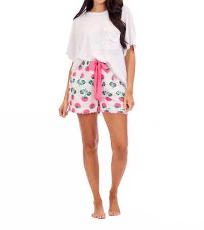 Mudpie Peony Pajama Shorts In Pink In White