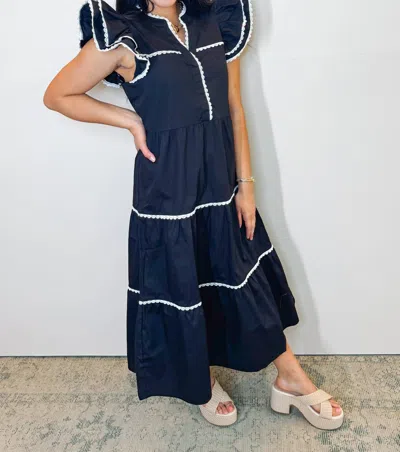 Mudpie Pia Ric Rac Midi Dress In Black In Blue