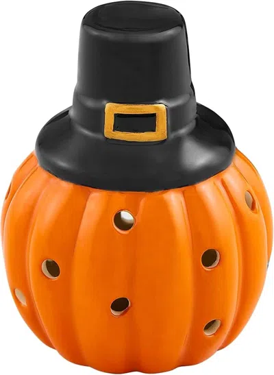 Mudpie Pumpkin Pilgram Light Up Sitter In Orange