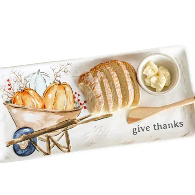 Mudpie Pumpkin Wheelbarrow Hostress Set In White In Multi