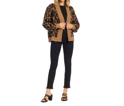 Mudpie Sinclair Long Sleeve Cardigan In Tan In Animal Print