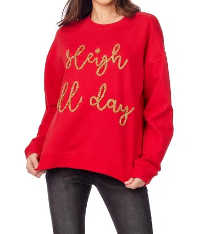 Mudpie Sleigh All Day Sparkle Sweatshirt In Red