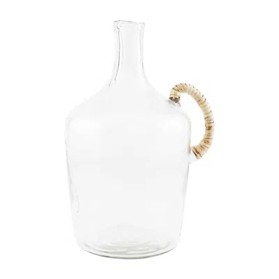 Mudpie Small Glass Jug With Wicker Handle In Clear In Transparent