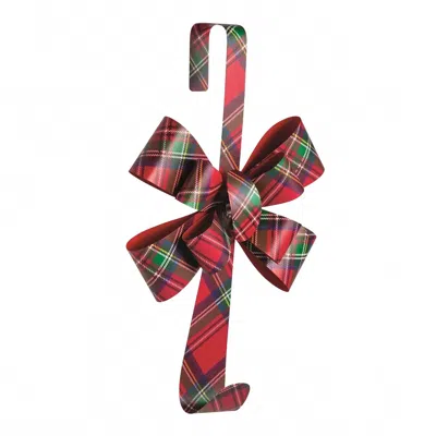 Mudpie Tartan Bow Metal Wreath Hanger In Red