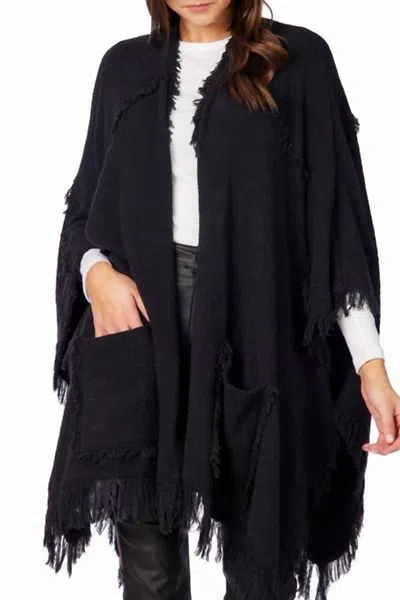 Mudpie Whit Fringe Open Front Poncho In Black