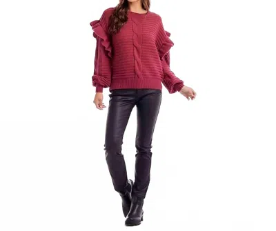 Mudpie Willow Ruffle Sweater In Raspberry In Burgundy