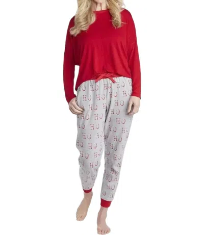 Mudpie Women's Ho Ho Ho Pajama Set In Red/grey