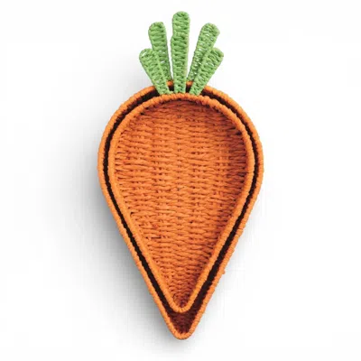 Mudpie Woven Carrot Paper Rope Nested Basket Tray - Set Of 2 In Orange
