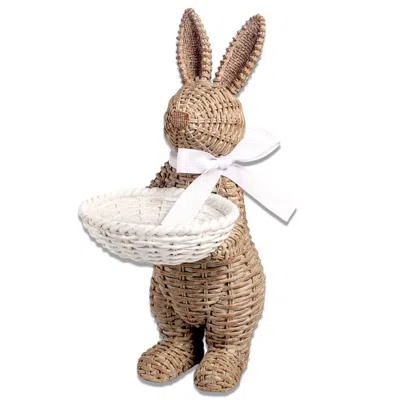 Mudpie Woven Wicker Resin Bunny Sitter With Candy Dish In Brown