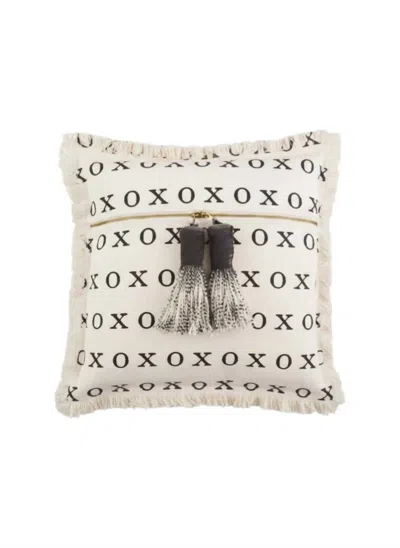 Mudpie Xoxo Dhurrie Tassel Pillow In Multi In White