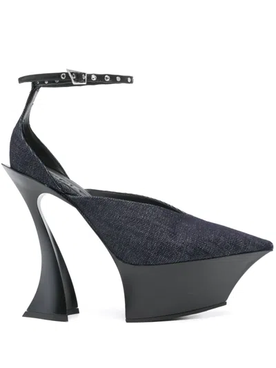 Mugler 140mm Denim Strappy Pumps In Blue