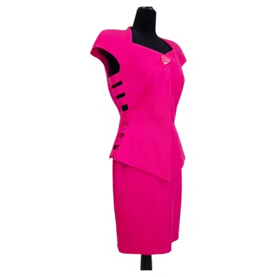 Pre-owned Mugler 1980s Thierry  Activ Fuchsia Cotton Skirt Set In Red