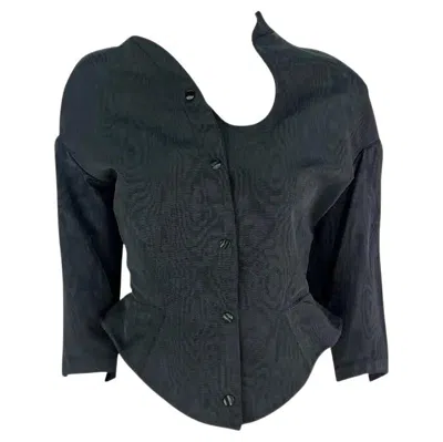Pre-owned Mugler 1980s Thierry  Asymmetric Navy Blazer Jacket 42fr In Blue
