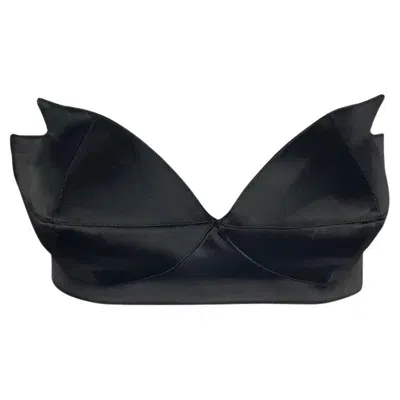 Pre-owned Mugler 1980s Thierry  Black Satin Pointed Bralette 42fr Top Of