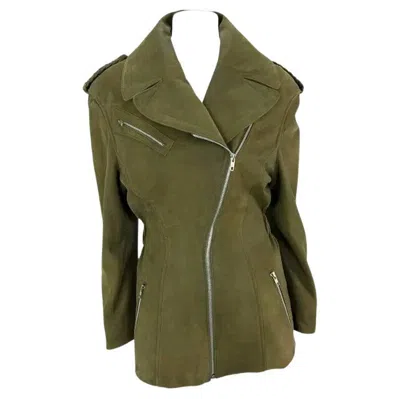 Pre-owned Mugler 1980s Thierry  Dark Green Moto Suede Jacket 36fr