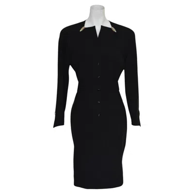 Pre-owned Mugler 1989 Thierry  Hiver Buick Collection Fw Black Dress With Chrome Details