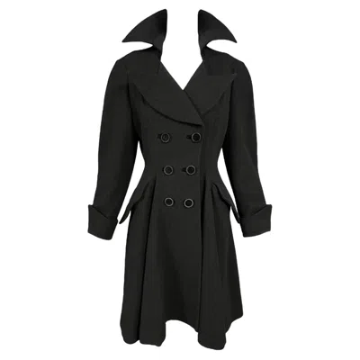 Pre-owned Mugler 1990's Thierry  Dramatic Black Velvet Trim Coat
