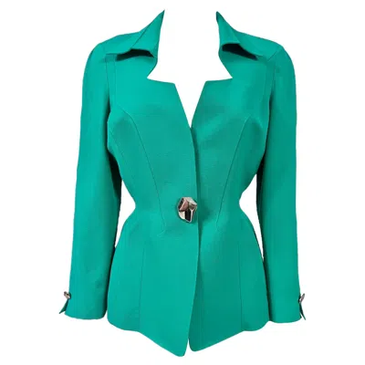 Pre-owned Mugler 1990's Thierry  Green Cutout Sculptural Blazer