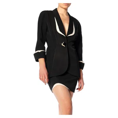 Pre-owned Mugler 1990s Thierry  Black & White Wool Skirt Suit